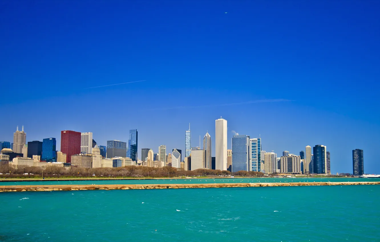 Photo wallpaper the city, Chicago, panorama, Chicago, Lake Michigan, the view from the lake, Grant Park