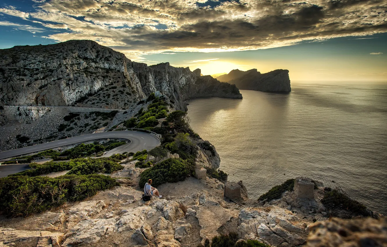Photo wallpaper sea, clouds, rocks, coast, Spain