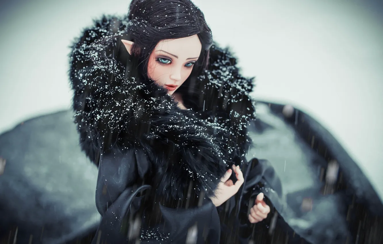 Photo wallpaper snow, elf, doll, fur