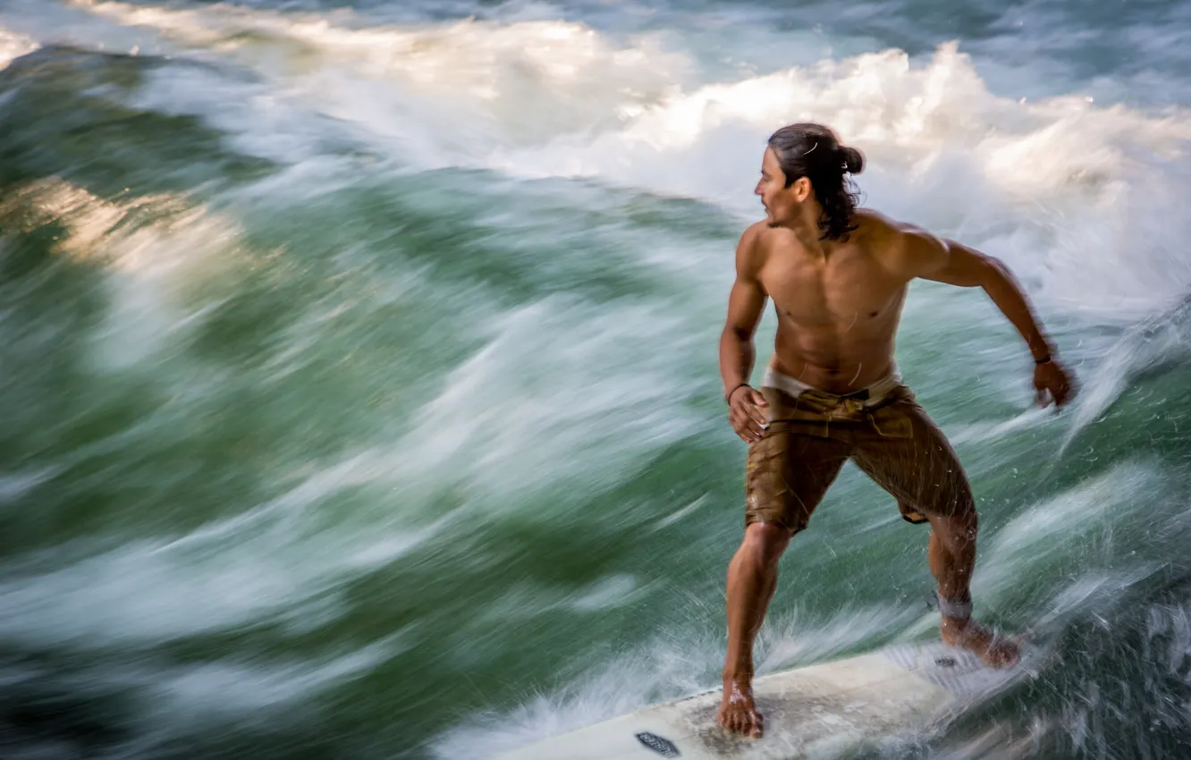 Photo wallpaper movement, the ocean, wave, surfer, male, guy, dynamics