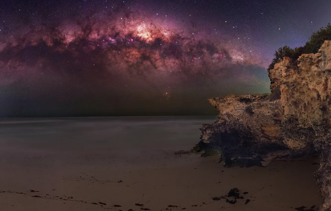 Photo wallpaper space, stars, night, rocks, the milky way