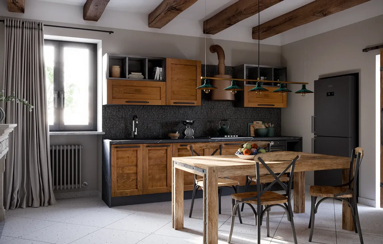 Photo wallpaper style, Villa, interior, Italy, kitchen, dining room, dining area, Italian design