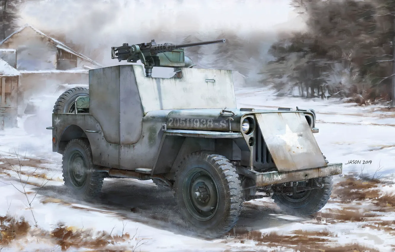 Photo wallpaper USA, SUV, Willys MB, Browning M2, All terrain vehicle