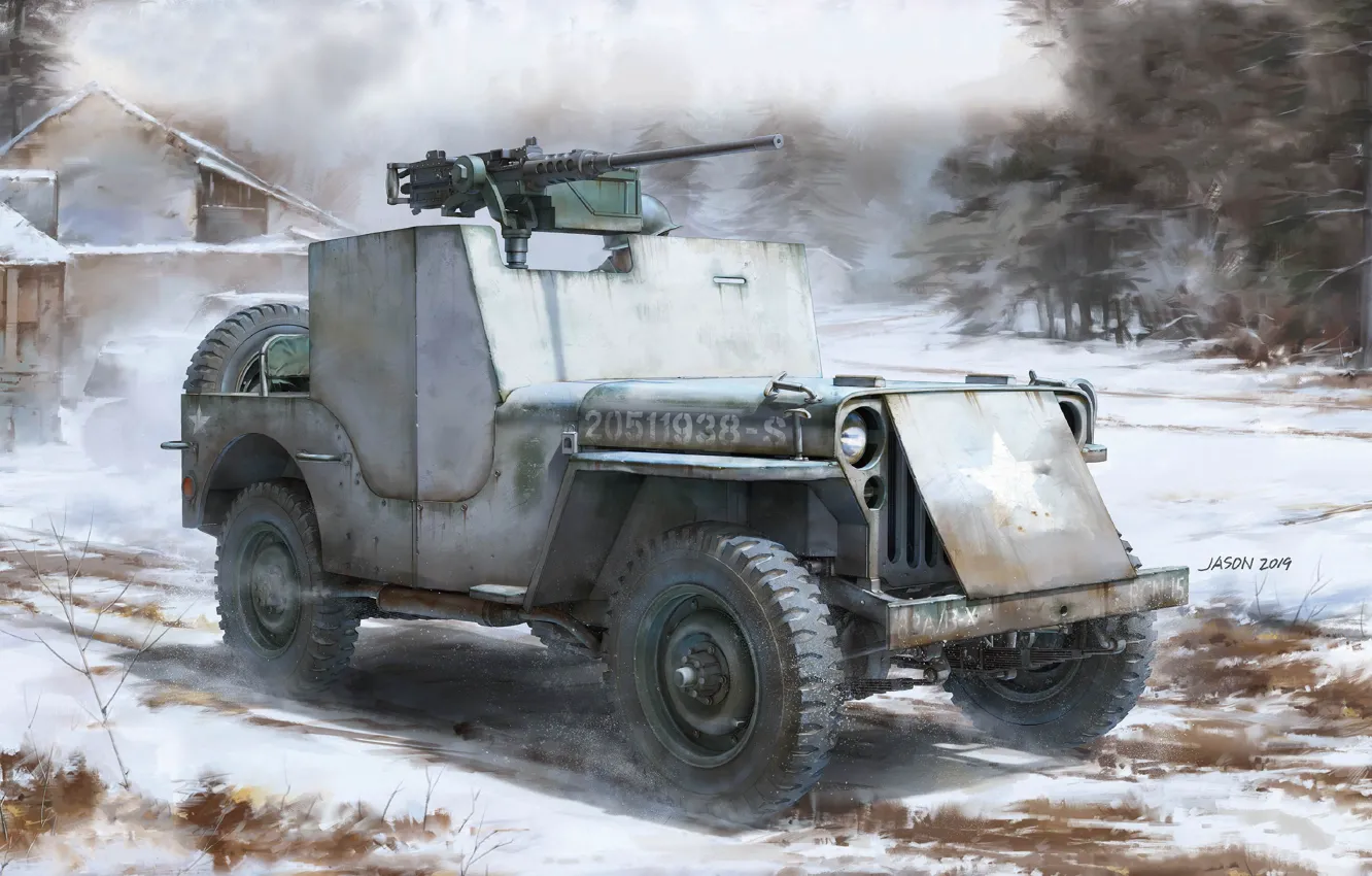 Photo wallpaper SUV, USA, Willys MB, Browning M2, All terrain vehicle