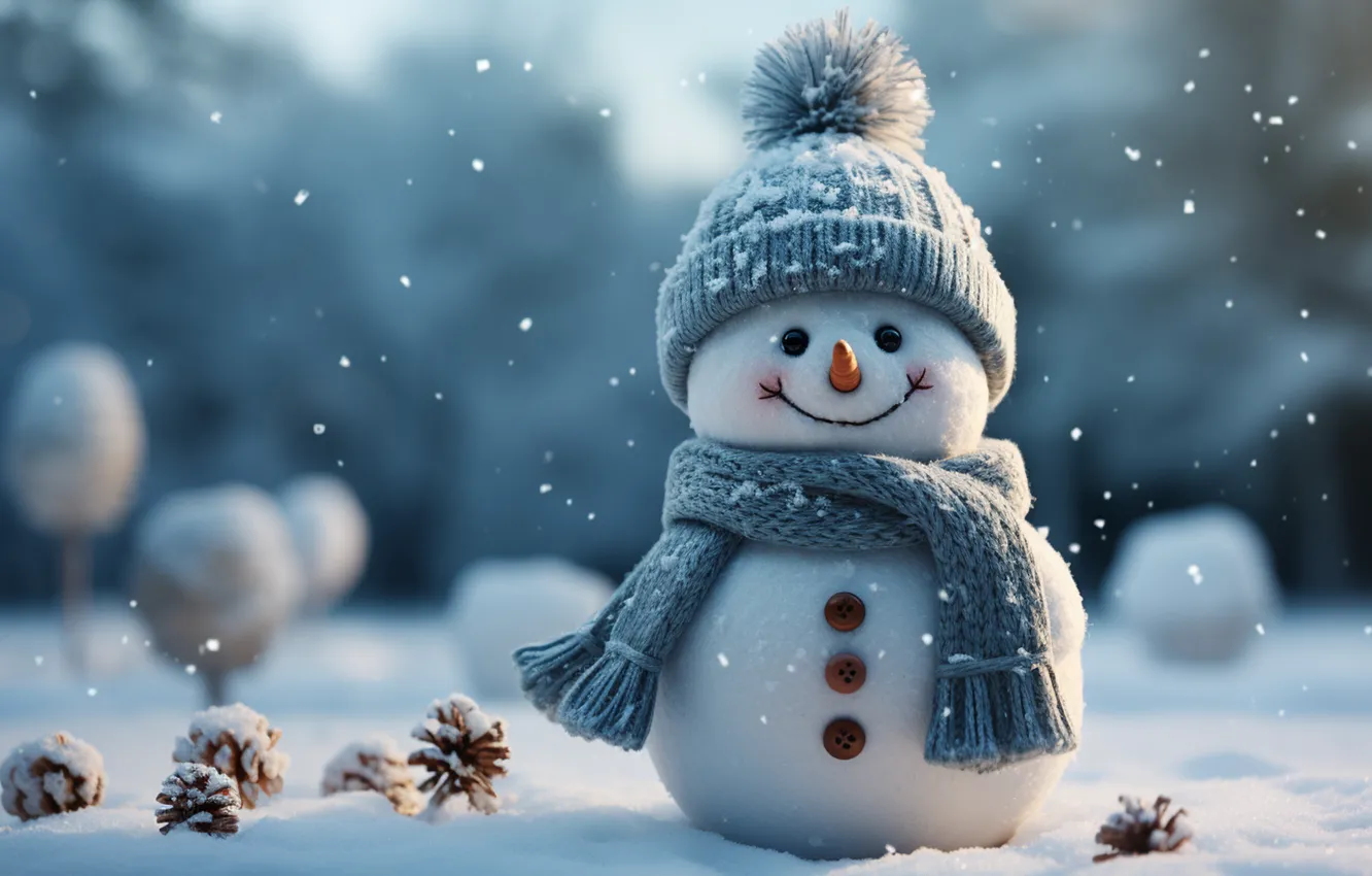 Photo wallpaper winter, snow, new year, Christmas, snowman, Christmas, night, winter