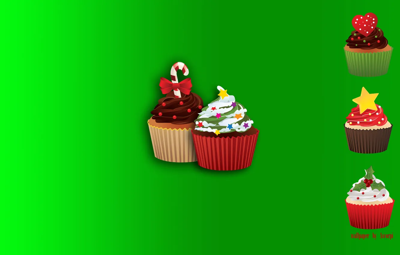 Photo wallpaper food, sweets, green, cupcakes, cake