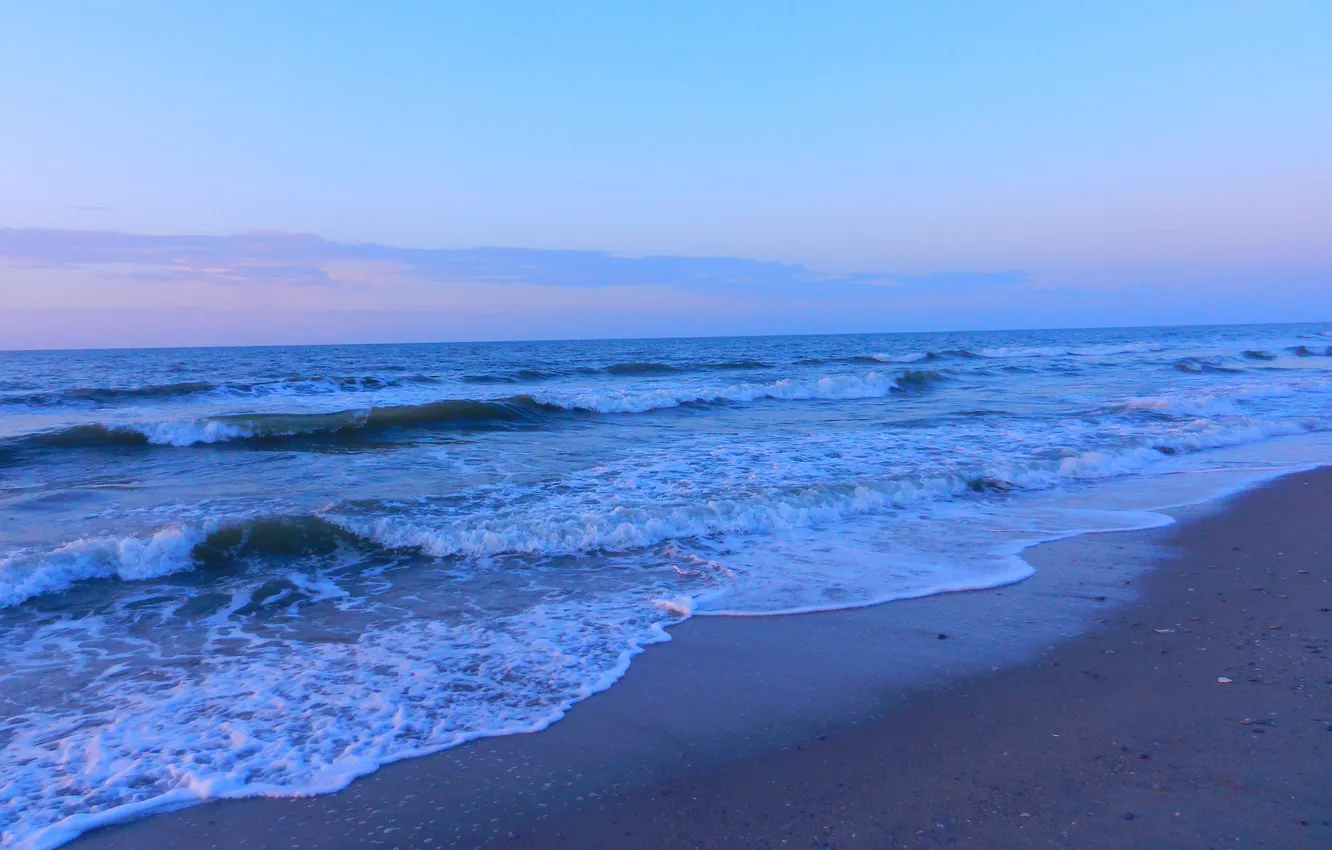 Photo wallpaper sand, sea, wave, the sky, sunset, shore, stones