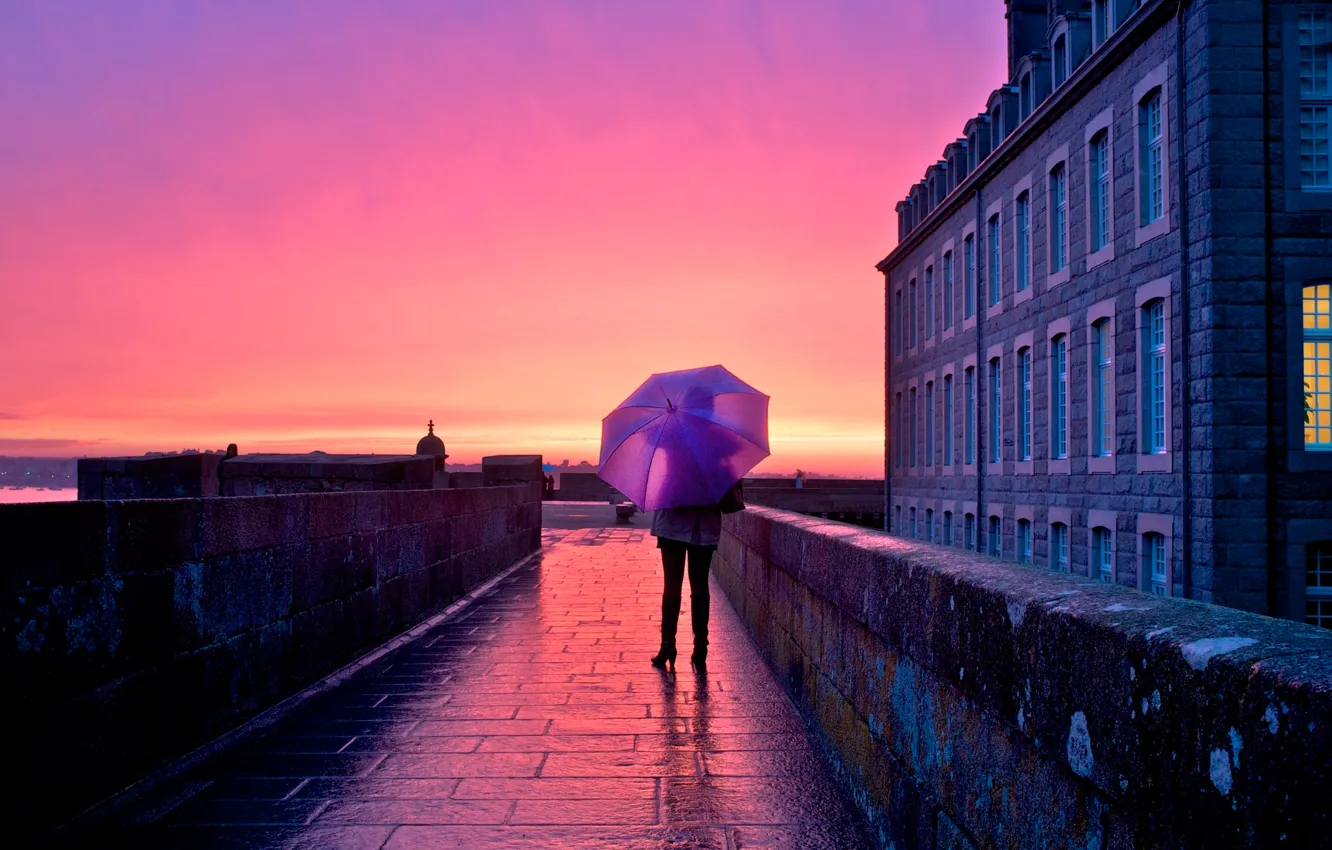 Photo wallpaper girl, the city, umbrella