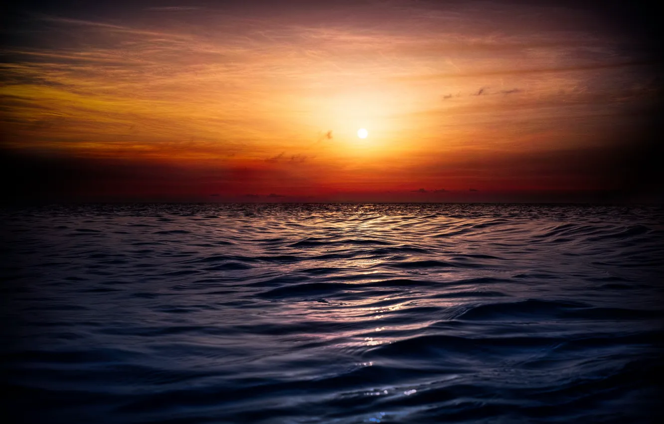 Photo wallpaper sea, sunset, nature