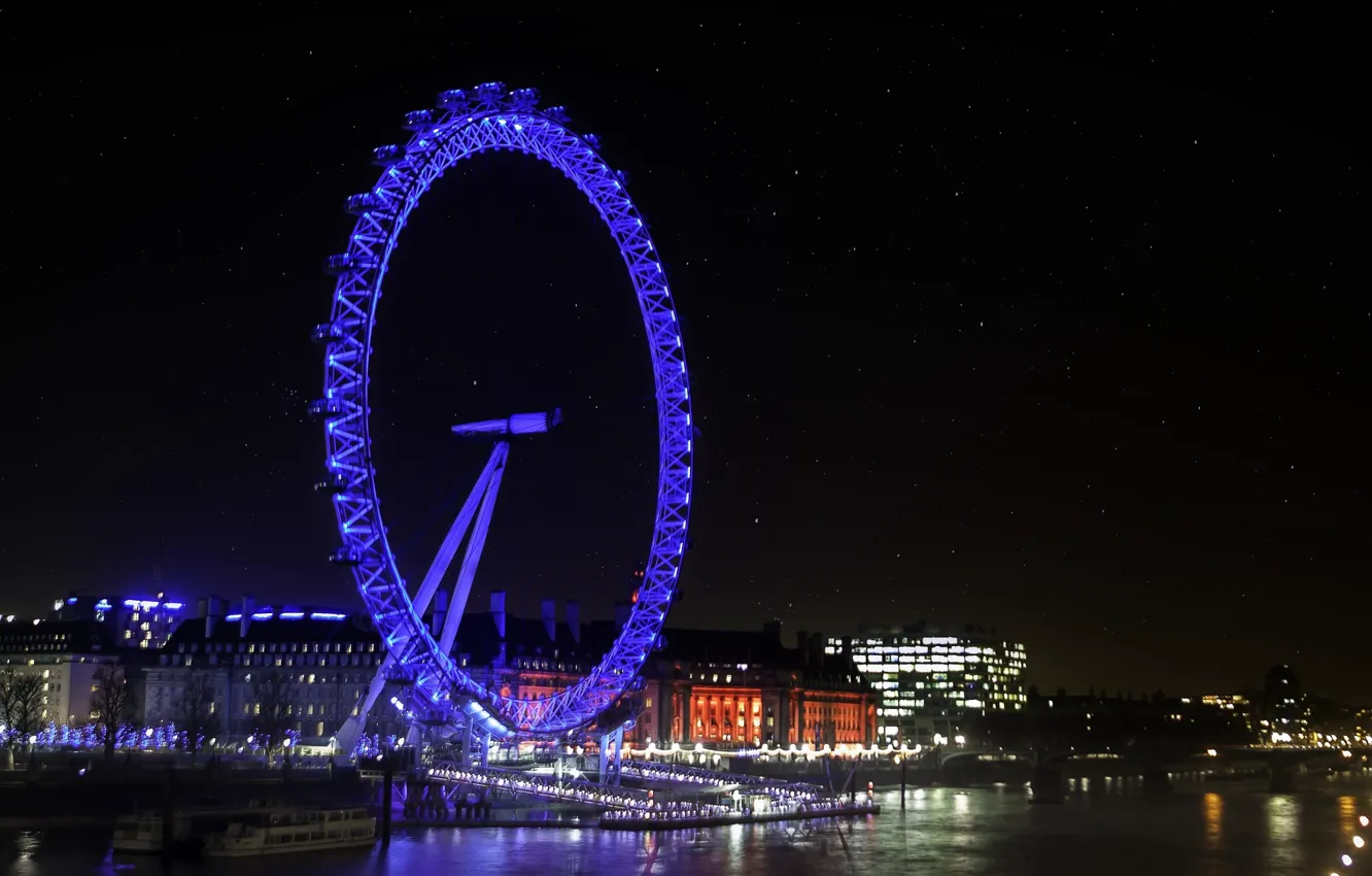 Photo wallpaper night, the city, lights, London, photographer, London Eye, Paulo Ebling