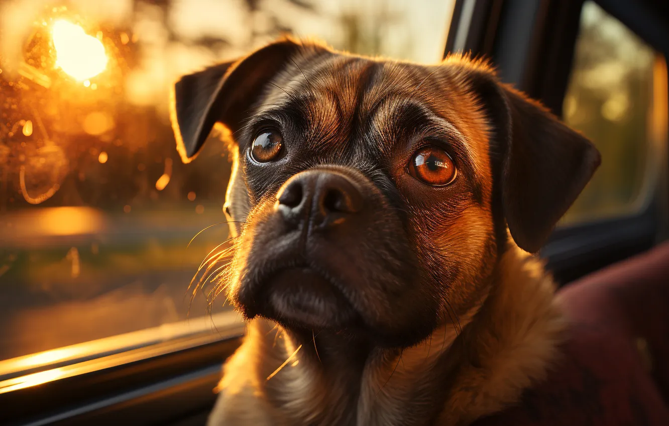 Photo wallpaper look, face, dog, car, digital art, AI art, The Art of Artificial Intelligence, Petit brabanson