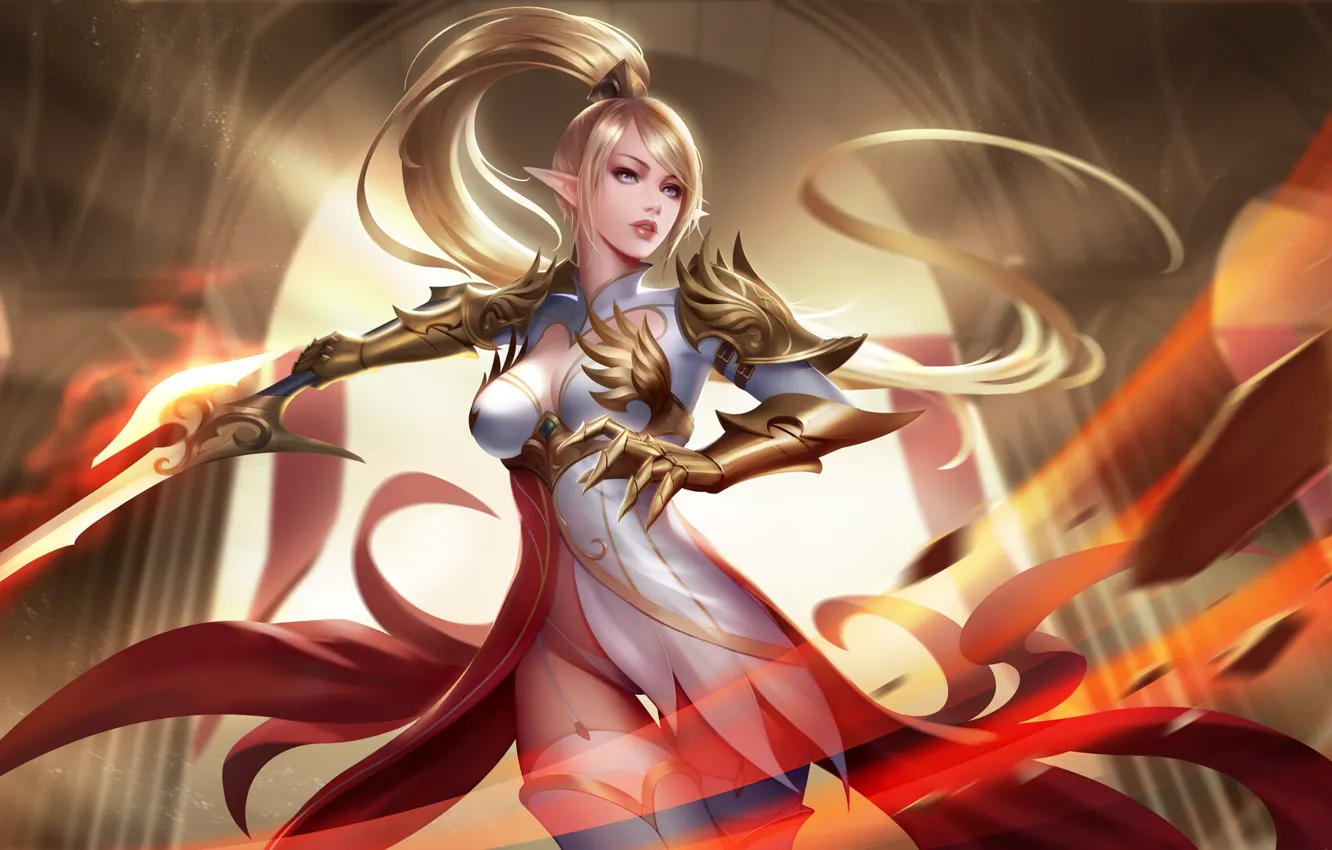 Photo wallpaper girl, style, fiction, sword, art, blonde, girl, sword