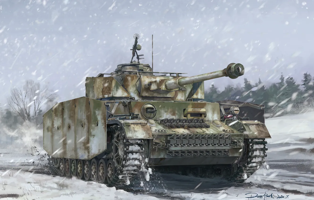 Photo wallpaper Winter, Snow, Tank, Tank weapon, Pz.IV, Medium Tank, Pz.Kpfw.IV Ausf H