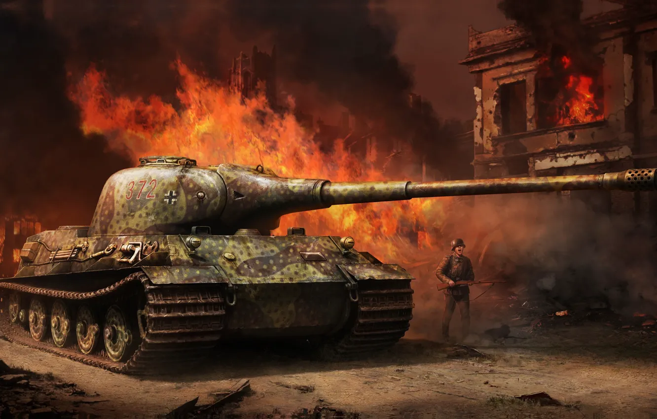 Photo wallpaper war, art, tank, Tank, Tiger II, Vitalii Smyk, Panzerkampfwagen VI Ausf.B, King tiger II