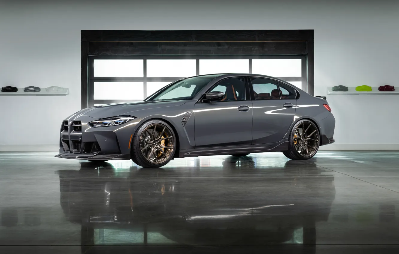 Photo wallpaper BMW, Vorsteiner, Grey, Side, BMW M3, Garage, G80, 2021