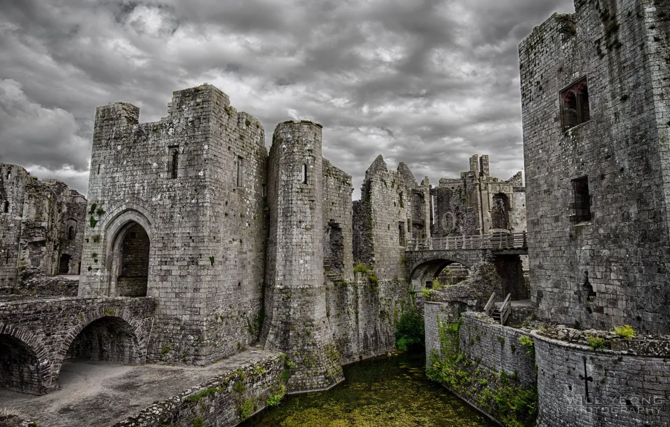 Photo wallpaper the sky, clouds, castle, ruins, architecture