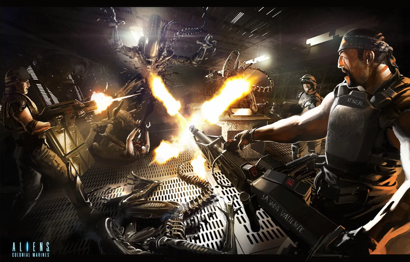 Photo wallpaper aliens, landing, art, marine, Aliens Colonial Marines, Aliens: Colonial Marines, Gearbox Software, Sega