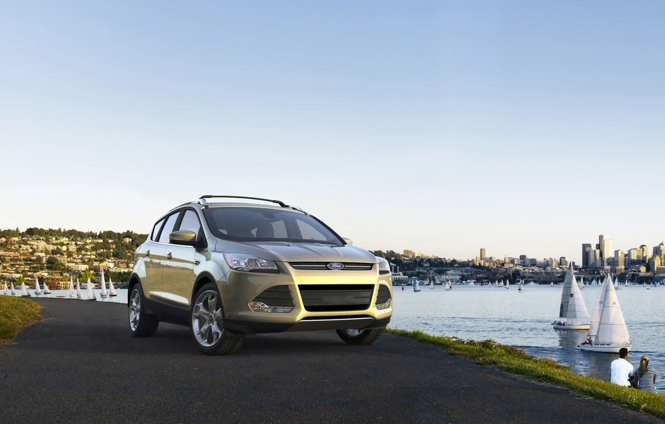 Photo wallpaper road, the sky, water, shore, Ford, yacht, jeep, Ford
