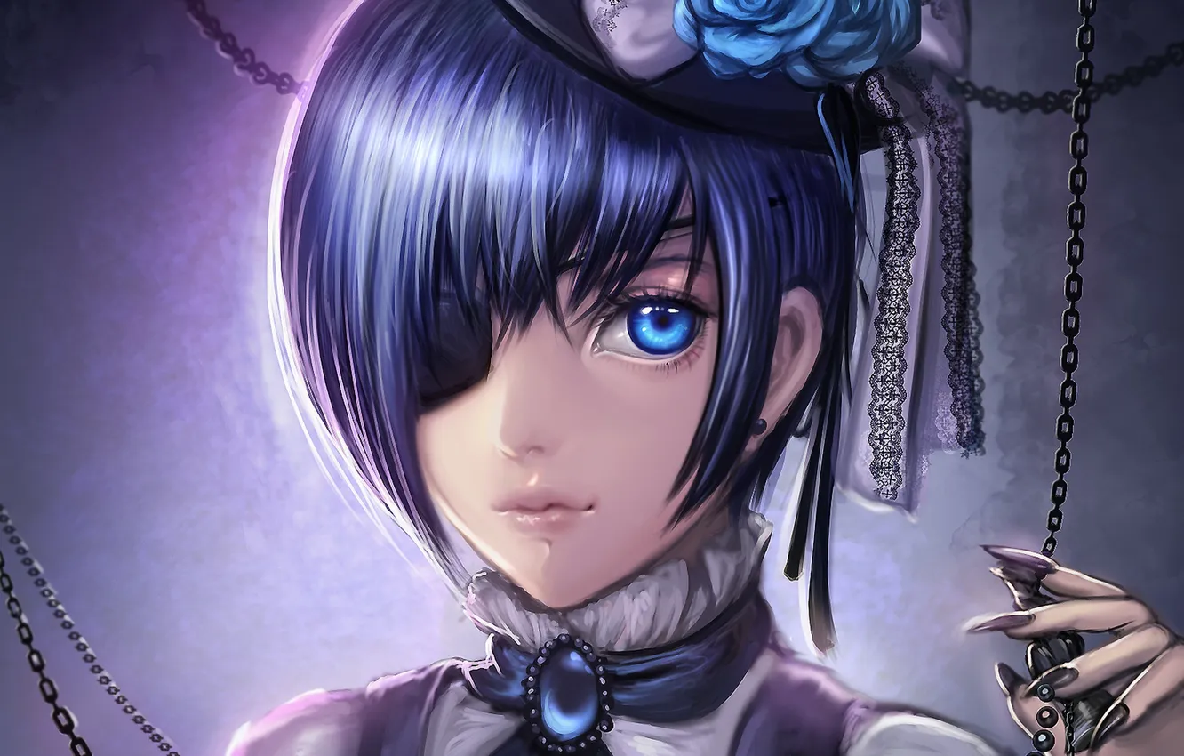 Photo wallpaper flowers, chain, headband, guy, kuroshitsuji, dark Butler, Ciel Phantomhive