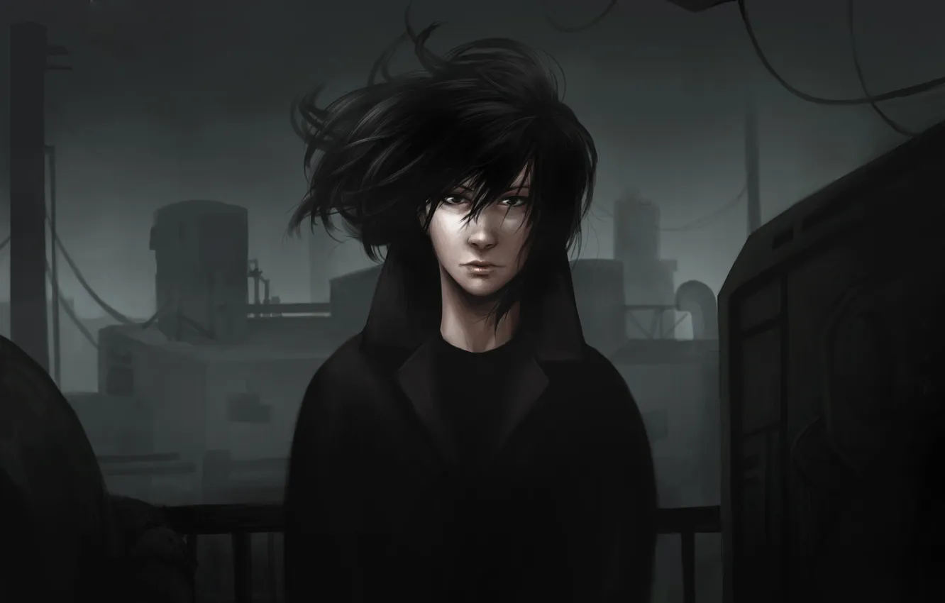 Photo wallpaper the city, the wind, guy, cloak