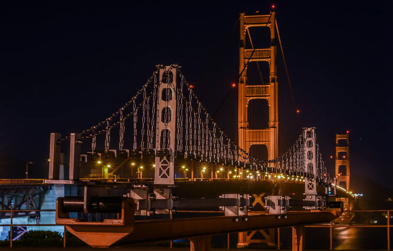 Photo wallpaper night, bridge, lights, CA, San Francisco, Golden Gate, Golden Gate Bridge, California