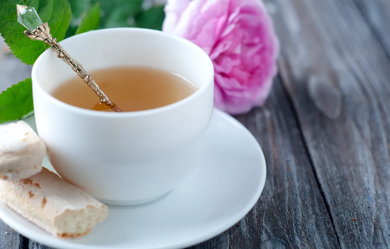 Photo wallpaper tea, roses, cookies, Cup