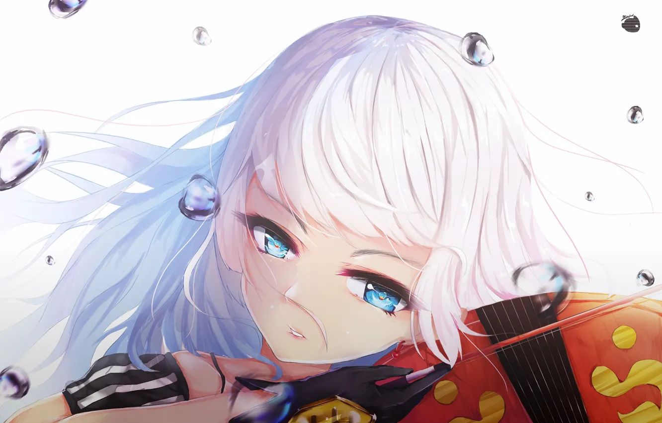 Photo wallpaper girl, bubbles, face, violin