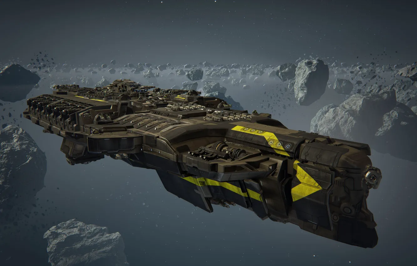 Photo wallpaper space, yellow, stones, fiction, ship, meteor, game, meteorites