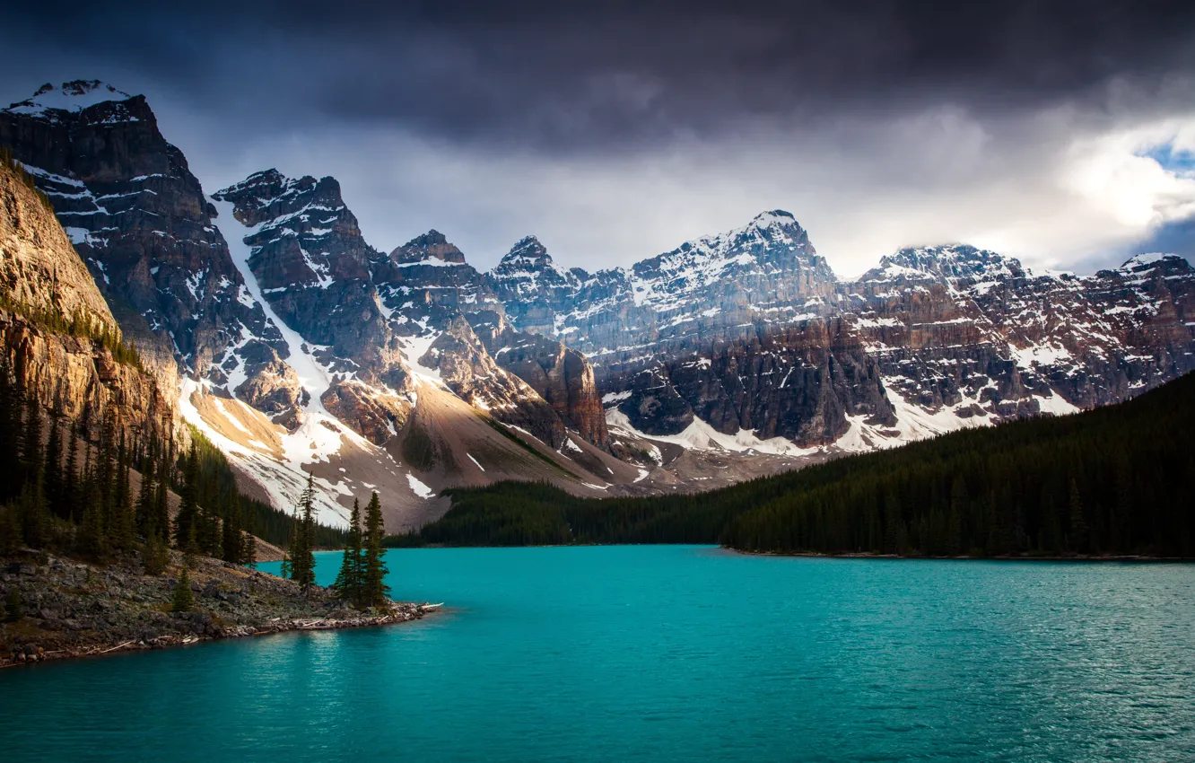 Photo wallpaper the sky, mountains, clouds, nature, rocks, Canada, Canada, Moraine Lake