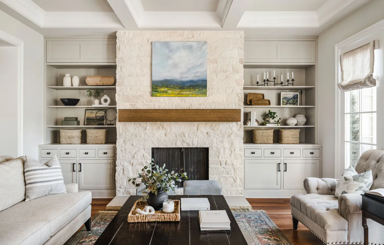 Photo wallpaper design, style, room, interior, fireplace, living room