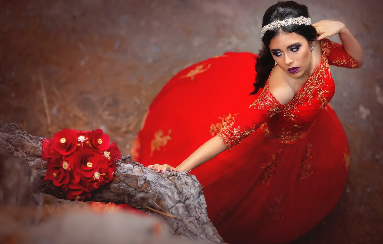 Photo wallpaper girl, flowers, pose, Jacqueline
