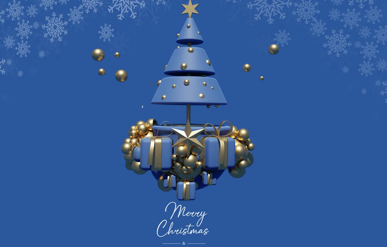 Photo wallpaper rendering, new year, Christmas, herringbone, blue background