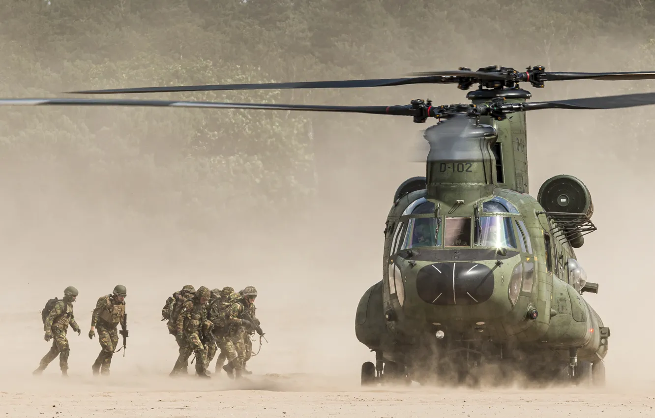 Photo wallpaper army, soldiers, helicopter