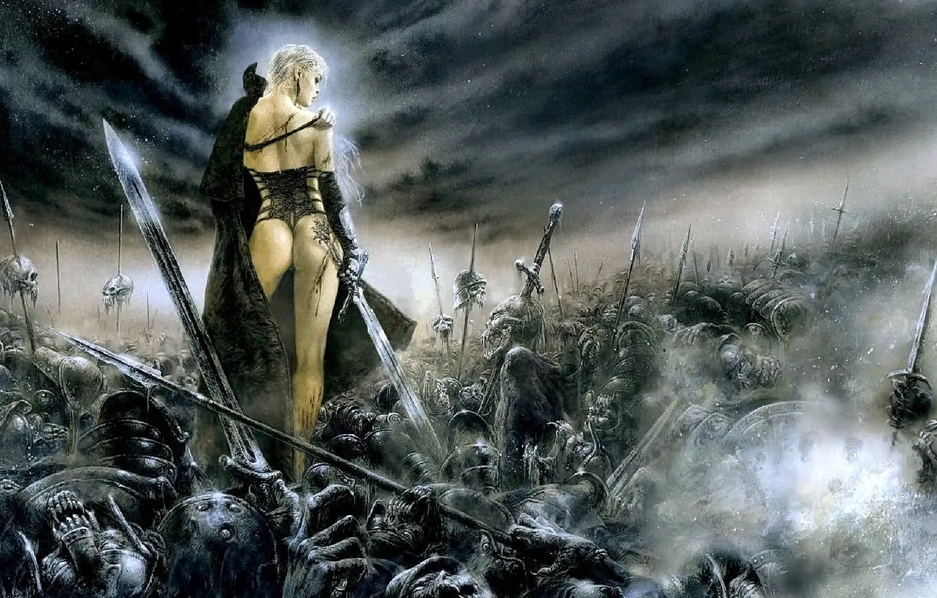 Photo wallpaper ass, ass, girl, sword, cloak, Luis Royo, Luis Royo, Luz