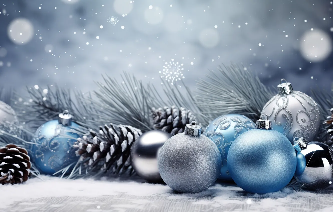 Photo wallpaper decoration, balls, new year, Christmas, Christmas, balls, blue, New Year