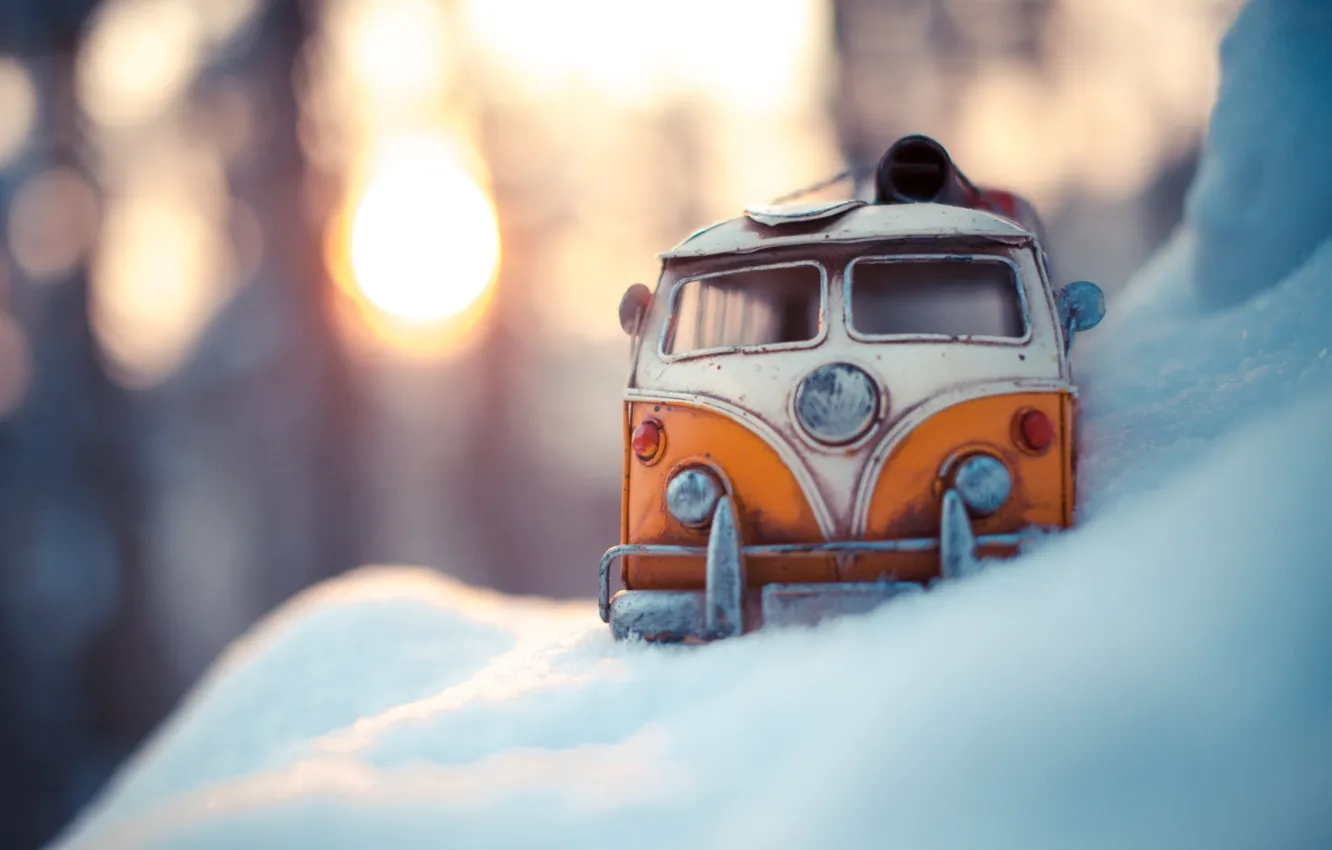 Photo wallpaper Macro, Winter, Snow, Volkswagen, Model, Machine, Toy