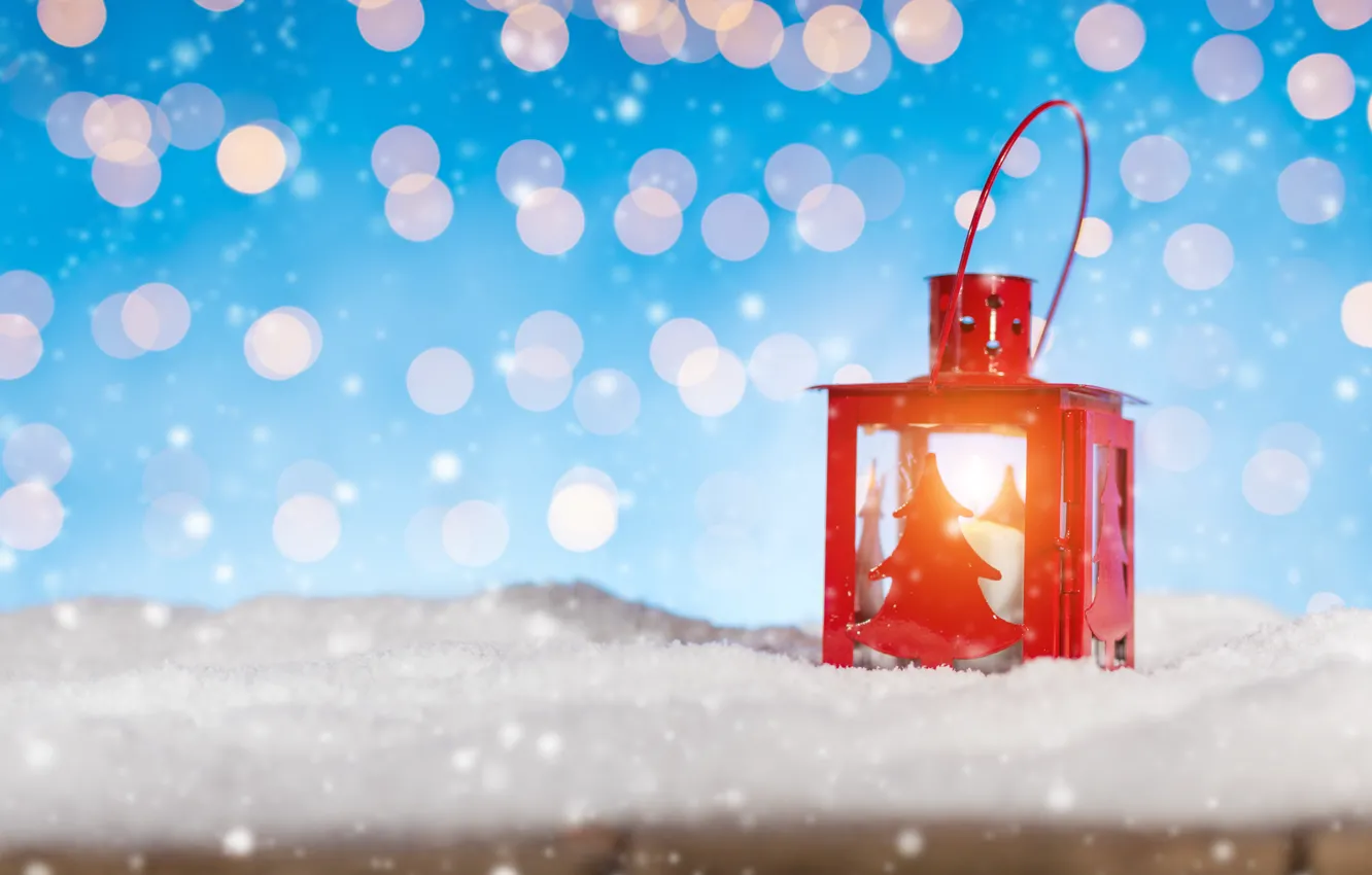 Photo wallpaper winter, snow, decoration, snowflakes, New Year, Christmas, lantern, Christmas