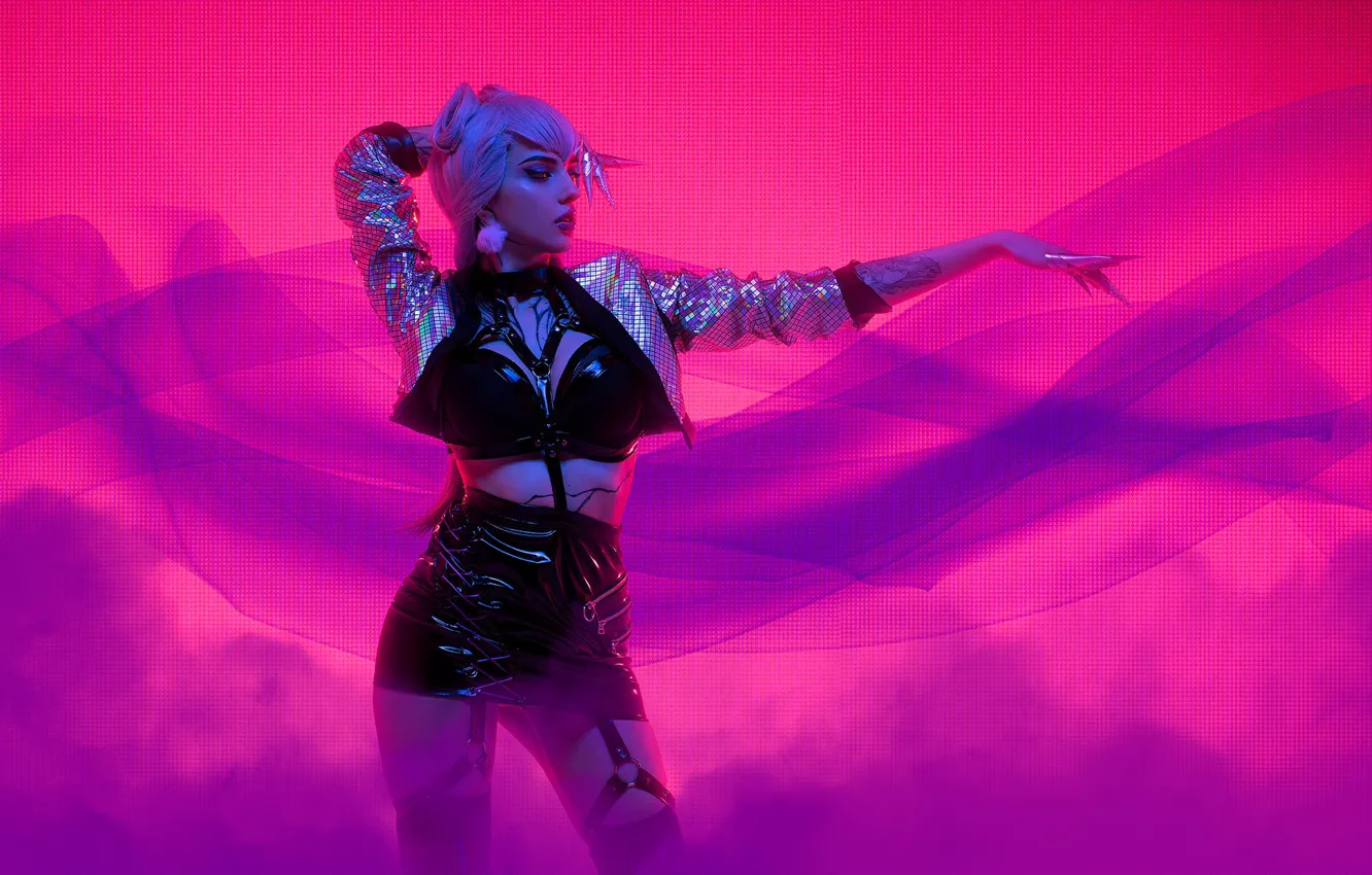 Photo wallpaper tattoo, women, cosplay, League of Legends, digital art, artwork, standing, CGI