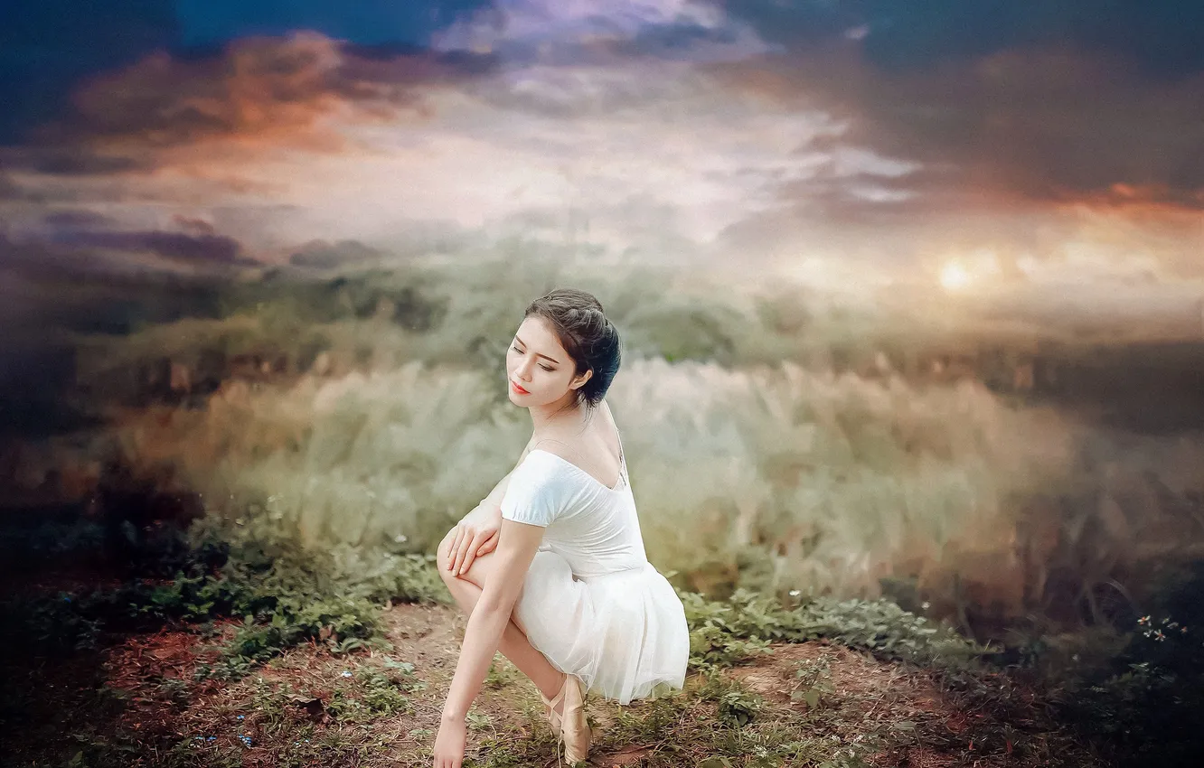 Photo wallpaper girl, pose, Asian, ballerina