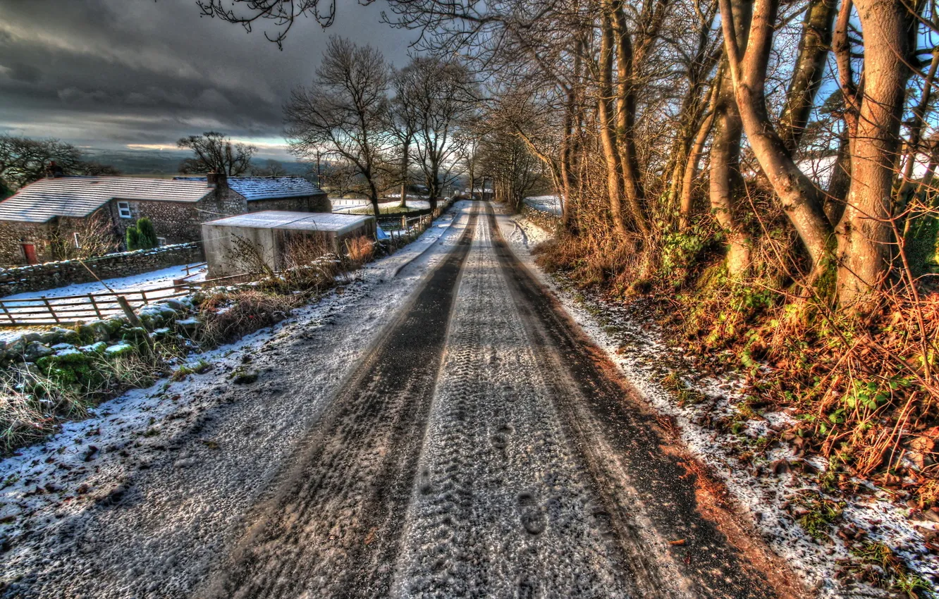 Photo wallpaper winter, road, HDR