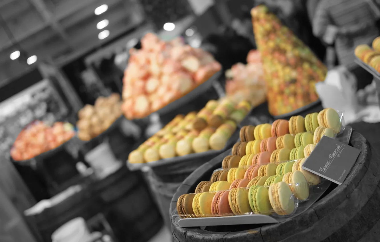 Photo wallpaper colored, cookies, different, macaroon, macaron