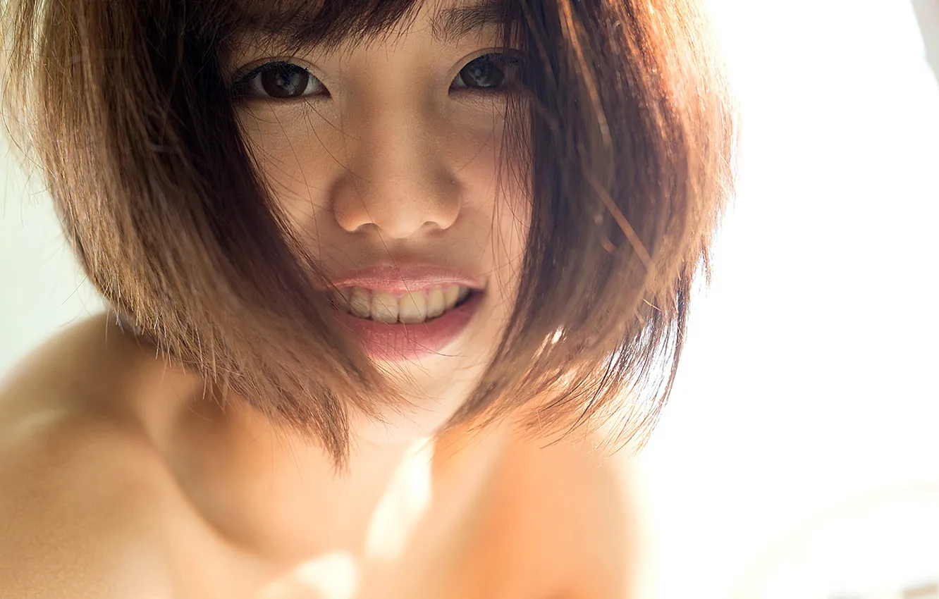 Photo wallpaper woman, smile, beautiful, short hair, model, pretty, asian, cute