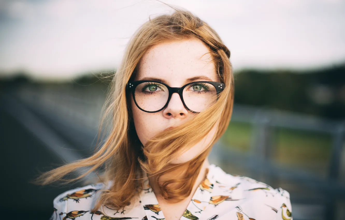 Photo wallpaper girl, portrait, glasses, red