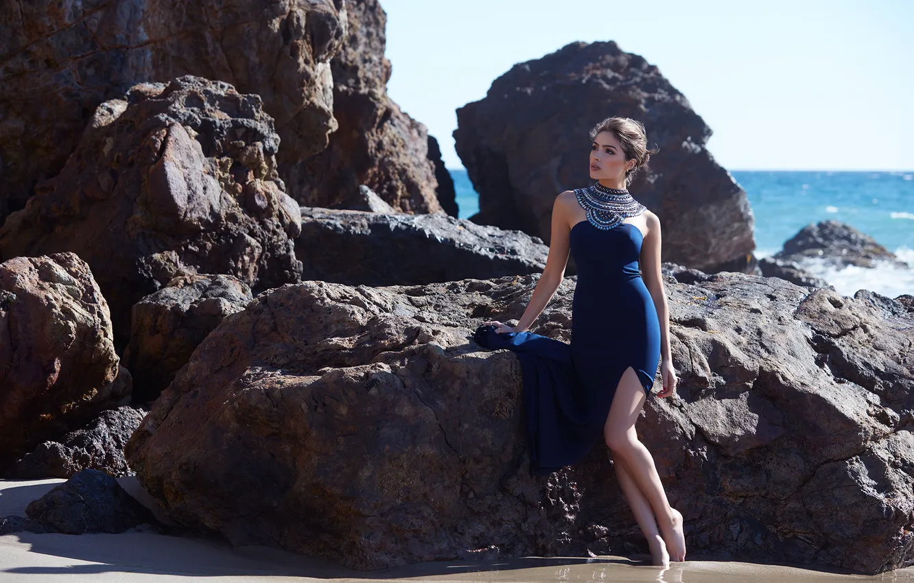 Photo wallpaper girl, dress, legs, woman, young, beautiful, brunette, pose