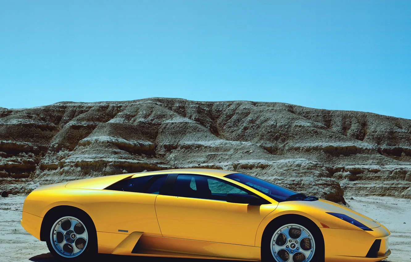 Photo wallpaper mountains, supercar, lamborghini, side view, murcielago, Lamborghini