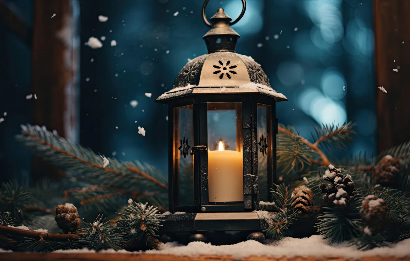 Photo wallpaper new year, Christmas, lights, Christmas, winter, decoration, lantern