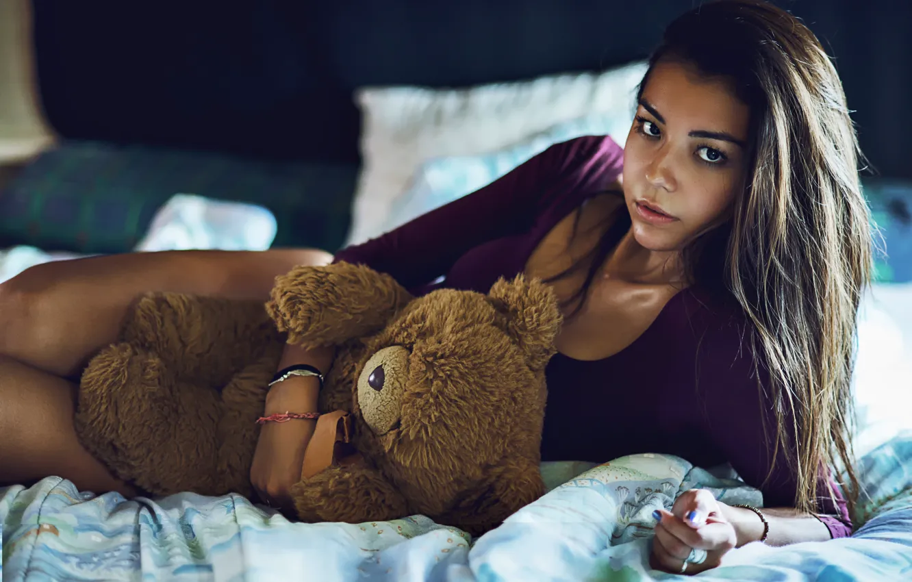 Photo wallpaper girl, toy, bear
