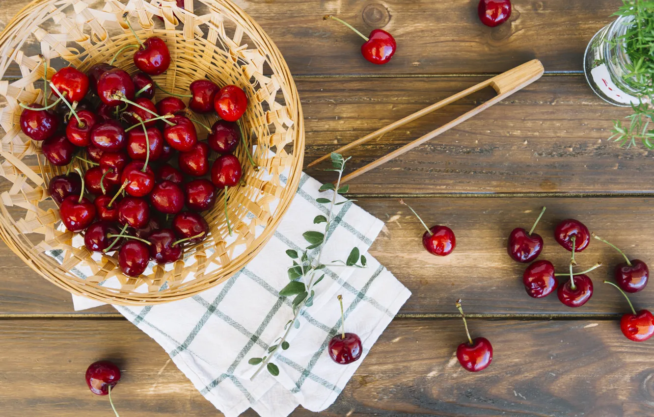 Photo wallpaper cherry, red, wood, cherries