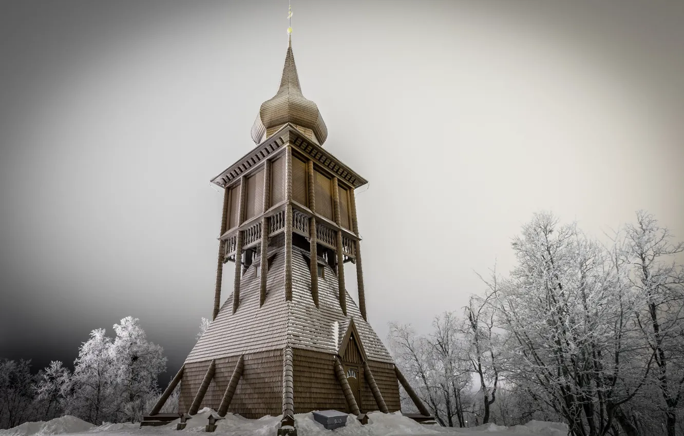 Photo wallpaper winter, Church, Sweden, Kiruna, Kiruna