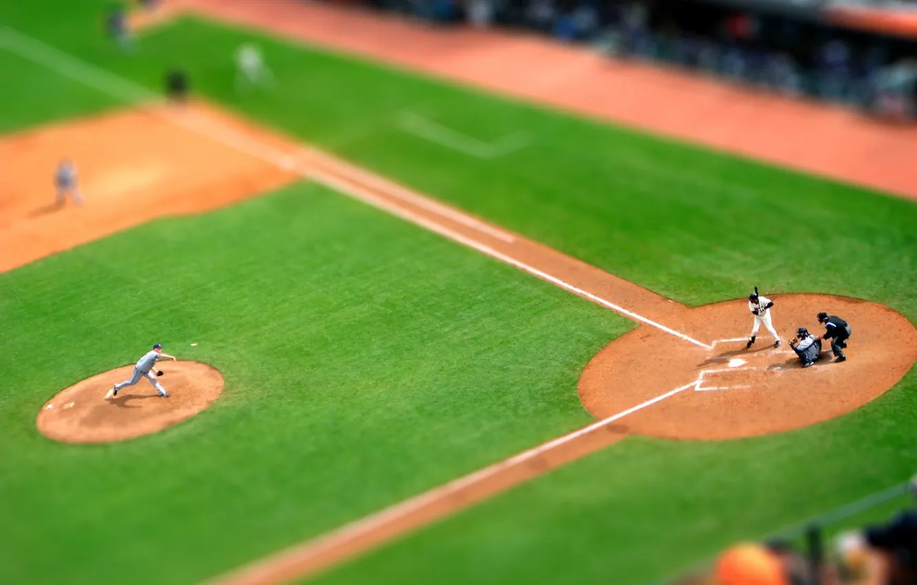 Photo wallpaper lawn, the game, baseball, tilt shift, players, submission